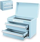 WORKPRO Mini boîte à outils en métal, coffre à outils supérieur contenant deux tiroirs avec glissières à billes, doublures de tiroir en PVC et pieds en PP, boîte à outils durable en acier laminé à froid pour rangement polyvalent