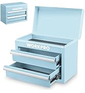 WORKPRO Metal Mini Tool Box, Top Tool Chest containing Two Drawers with Ball Bearing Slides, PVC ...