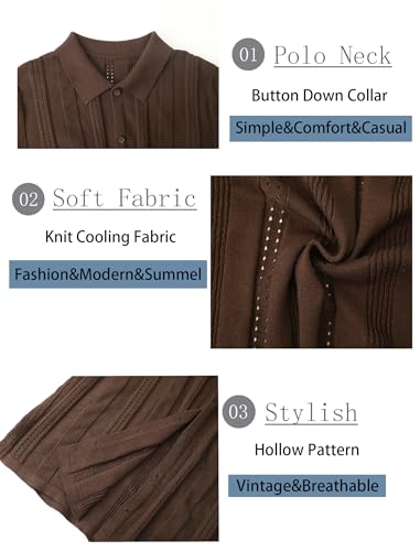 TrailTech Mens Knit Shirts Short Sleeve Button Down Dress Shirts Fashion Polo Shirts Casual Summer Beach Tops2