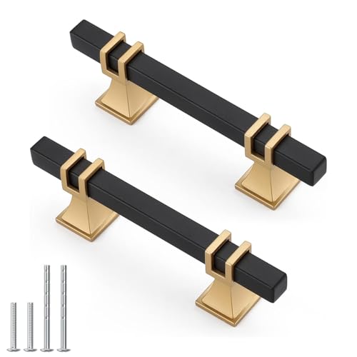 Lepatape 5 Pack 3 Inch Black and Gold Cabinet Pulls
