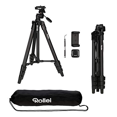 Rollei Smartphone Stativ Traveler I Ultra-leichtes Videotativ I bis 2kg Traglast I inkl. Stativkopf I Stativtasche I Bluetooth-Fernauslöser I Schwarz