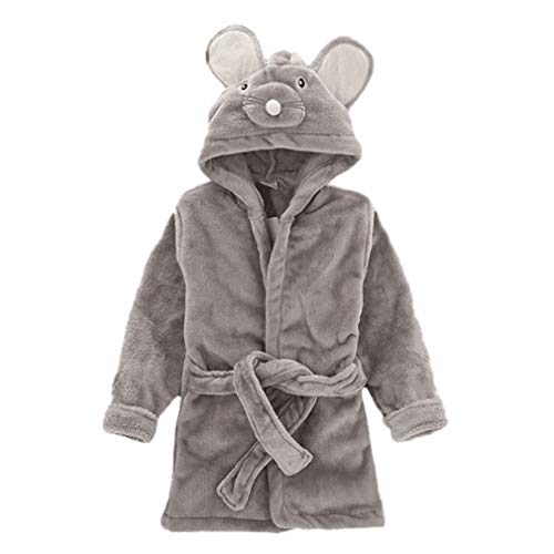 Little Girl's Boy's Coral Fleece Bathrobe Unisex Toddler Kids Cartoon Hooded Plush Robe Pajamas Sleepwear Size 12-18Months/Tag90 (Grey)