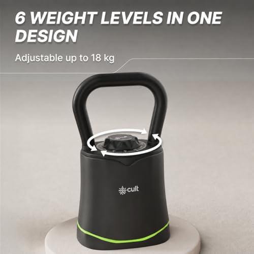 Image of Cult Adjustable Kettlebell 18 Kg | 6-in-1 Weight Settings: 3-18 Kg | Wide Handle & Stable Base | Compact Strength Training Equipment for Home Gym