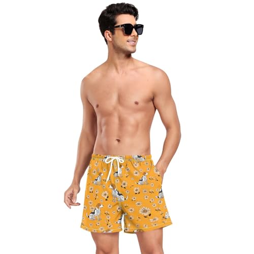 Beagle Daisy Flowers Print Men's Swim Trunks with Liner Quick Dry Beach Shorts Swimwear Bathing Suit S-XXL3