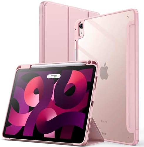 JETech Etui dla iPad Air 5/4 (10,9 Cala, 2022/2020, 5/4 Generacja) z Pencil Uchwyt, Wyczyść Przezroczysty Tył Obudowa Slim Podstawkę Odporna na Wstrząsy Obudowa Tabletu Case (Czarny)