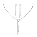 Silver Wedding Jewelry Set Bridal Rhinestone Necklace Earrings Set Crystal Bridesmaids Jewelry Accessories for Women and Brides