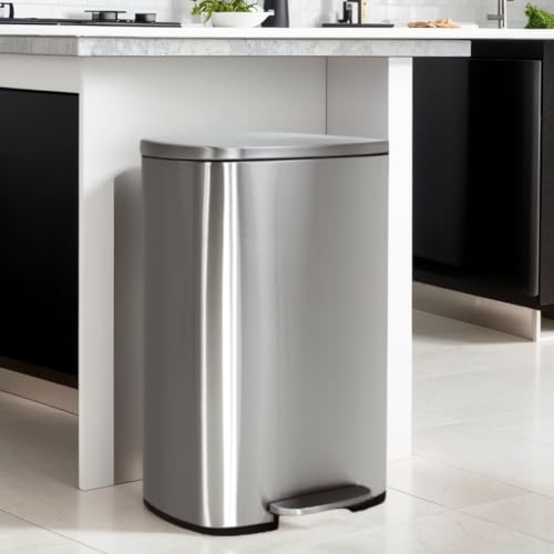 Caneca de basura de cocina con tapa 50L acero inoxidable