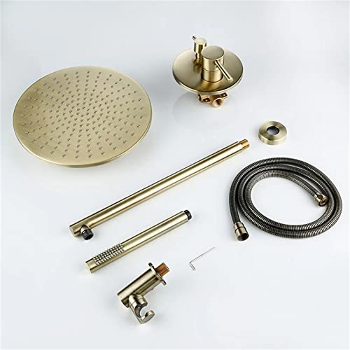 Colonne de douche thermostatique en laiton brossé avec pommeau effet pluie et douchette