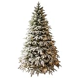 Árbol de Navidad Artificial de 8 ft/2,4 m con iluminación de Abeto de Laponia - 400 LED Blanco cálido, Nieve flocada, 1653 Puntas de Ramas de Polietileno/PVC, Soporte de Metal Plegable para