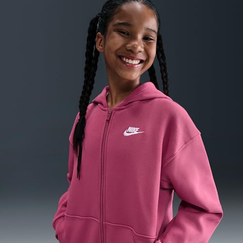 Nike Sportswear Club Fleece Big Kids' Oversized Full-Zip Hoodie (Sweet Beet/White)4