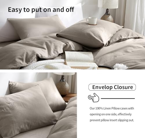 TUMEI Fronhas King 100% linho (90 x 20 cm) - Conjunto de 2 fronhas de cama king size lavadas cor sól