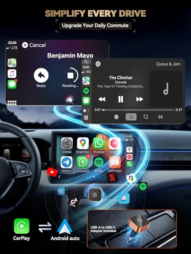 Image of 2026 Wireless CarPlay & Android Auto Adapter, Mini 2-in-1 Plug & Play Dongle Converts Wired to Wireless - Auto Reconnect, Low Latency, Works with iOS 10+ & Android 11+ for After 2016 Cars