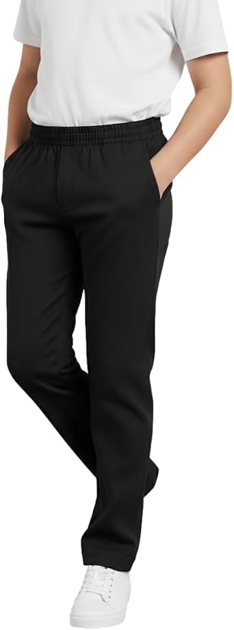 unik Boys Uniform Pull-On Pants, Elastic Waist Trousers, Kids Comfort Twill Pants, Check Size Chart for Best Fit