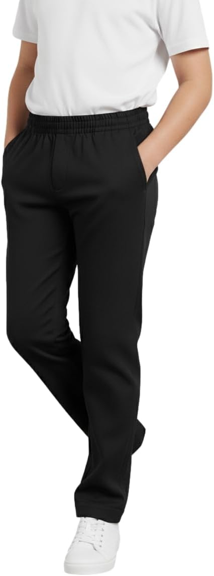 unik Boys Uniform Pull-On Pants, Elastic Waist Trousers, Kids Comfort Twill Pants, Check Size Chart for Best Fit