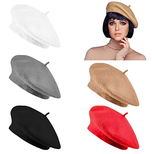 Image of Jolbndcv 6PCS Beret, French Beanie, Outdoor, Winter, Fashion Lady Hat | One Size Fits Most,Solid Color,Stretchable,for All Season