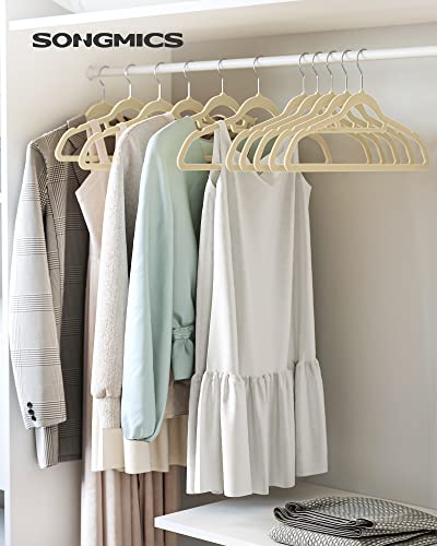 Miniatura 2 de SONGMICS Percha de Terciopelo, Juego de 20, Antideslizantes, con Barra Corbata y Gancho Giratorio 360°, 0,6 cm Espesor, Ahorra Espacio, 43,5 cm Largo, para Abrigo Pantalón, Beige CRF020M20