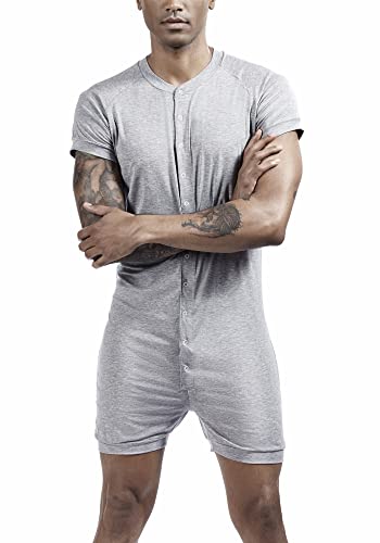 Men’s Sleepwear Oneise Short Sleeve Jumpsuit Pajamas Stretchy Cotton One Piece Romper Underwear M-2XL4
