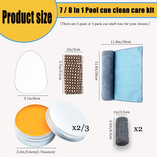 Pool Cue Shaft Wax Set, 2/3 Pack Pool Cue Stick Wax Cleaner with Cleaning Cloth Cue Shaft Burnisher and Smoother for Wood Pool Stick - Image 2