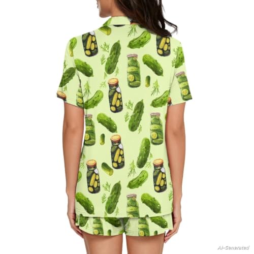 Image of Renewold Women's Short Sleeve Pajama Set Button Down Sleepwear with Notch Collar Soft Lounge Top and Shorts with Pockets