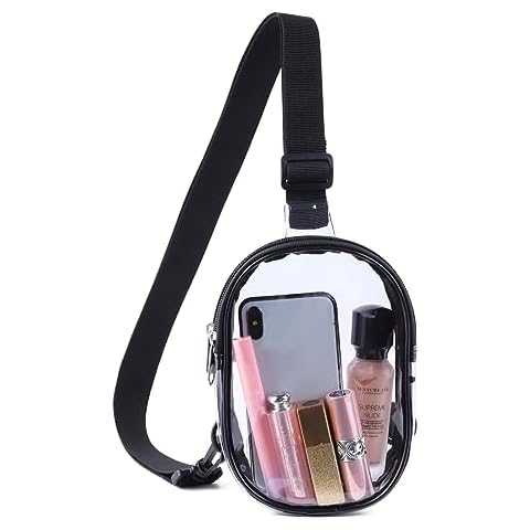 Clear Sling Bag, Clear Fanny Pack Stadium Approved, Clear Crossbody Bag Purses for Women Heavy Duty Transparent Chest Bag with Adjustable Strap Cover