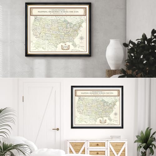 Image of DECORARTS - Personalized Push Pin Travel Map USA, Custom Name, Pin Board Canvas Wall Art, Colorful Classic United States Decor, Optional Wood Frame, Giclee Print, Handcrafted in USA, 30x24''