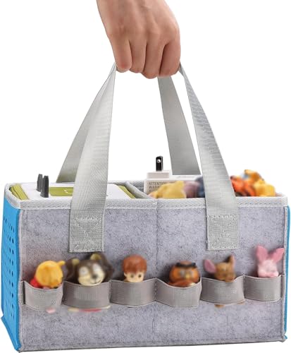 Image of Travel Carrying Bag for Toniebox Starter Set, Blue | Felt Organizer, With Handle, For Toniebox Audio Player, For Tonies Figurines