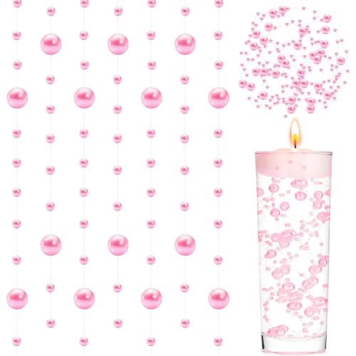 KSJEHW Guirnalda De Cuentas, Guirnalda De Perlas Navidad, Adornos Navidad Exterior, Velas Flotantes, Centro Mesa Decorativa, para Boda, Decoración De Centro De Mesa（Rosa, 5M）