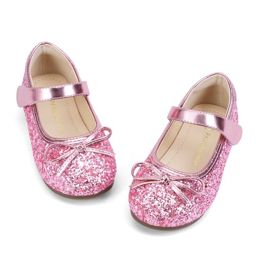 PANDANINJIA Toddler Dress Shoes Bowknot Mary Jane Shoes Girls Ballet Flats for Kids Wedding Party Uniform Church Shoes