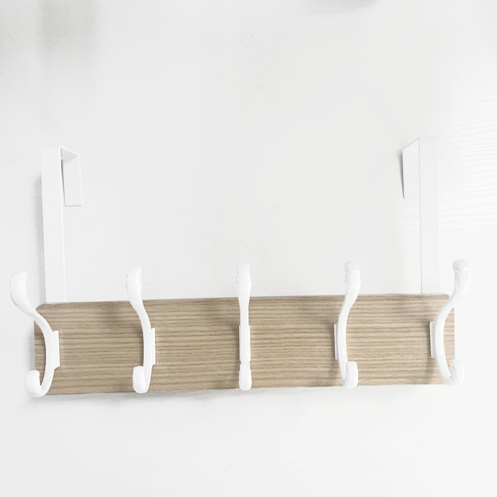 VIAV2Pcs Over The Door Hooks,Coat Rack Wall Mounted - 5 Double Hooks Door Hanger for Hanging Clothes, Hat,Towel,Jacket, Bags, Scarf,Purse Robes on Mudroom Bathroom Entryway