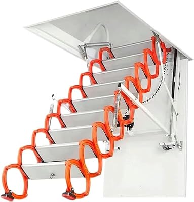 Concertina Loft Ladder Alloy Attic Access Ladder Pull Down Attic Ladder Alloy Attic Stairs Home Telescoping Ladder Ceiling Folding Ladder Load 500kg/1100lb (80x90cm/31.5x35in)