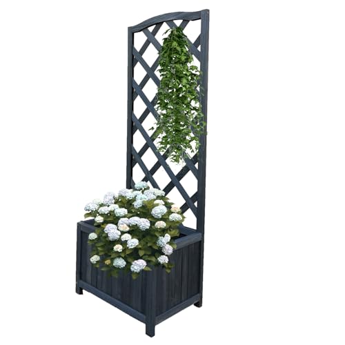 Vivo Technologies Wooden Planter with Lattice Trellis Panels for Vines Garden Climbing Plants Flowers Free Standing Plant Pot Box for Garden Patio Raised Bed L45 x W30 x H120 cm Grey