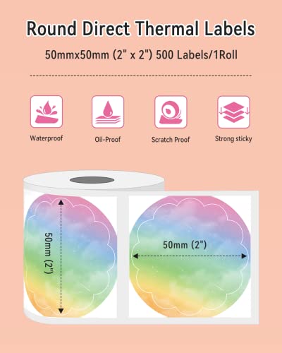 Memoqueen Pink Bluetooth Shipping Thermal Label Printer With 2X2 Flower Shape Thermal Labels(Rainbow Color,500Pcs) Wireless Label Printer For Shipping Packages & Small Business #TOP7