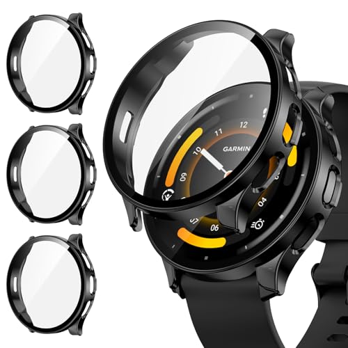 [3Stück] Kamita Schutzhülle Kompatibel mit Garmin Venu 3 45mm Hart PC Bumper Case mit Displayschutz aus 9H Gehärtetem Glas Stoßfest Voller Körper Schutz Gehäuse für Garmin Venu 3 45 (Schwarz*3)