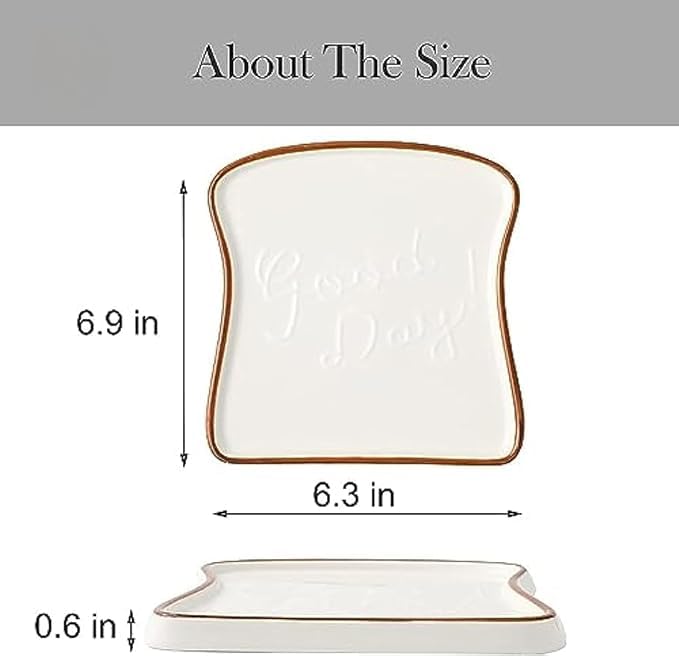 Simpáticos platos de cerámica con forma de tostada para tartas, desayuno, pan, ensalada, postre, bonita tostada, regalo creativo, paquete de 2 (Tipo A)