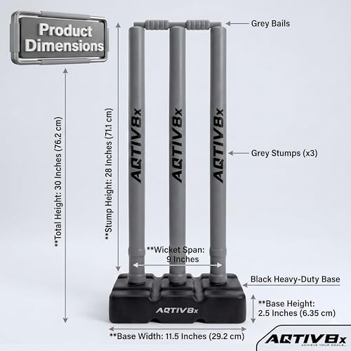 Image of Plastic Cricket Wicket Set Full Size with 1 Base, 2 Bails & 3 Wickets (Grey)