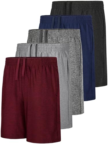 QWE 5 Pack Boys Athletic Shorts Soccer Active Gym Kids Dry-Fit Youth Basketball Shorts with Pockets SetA L