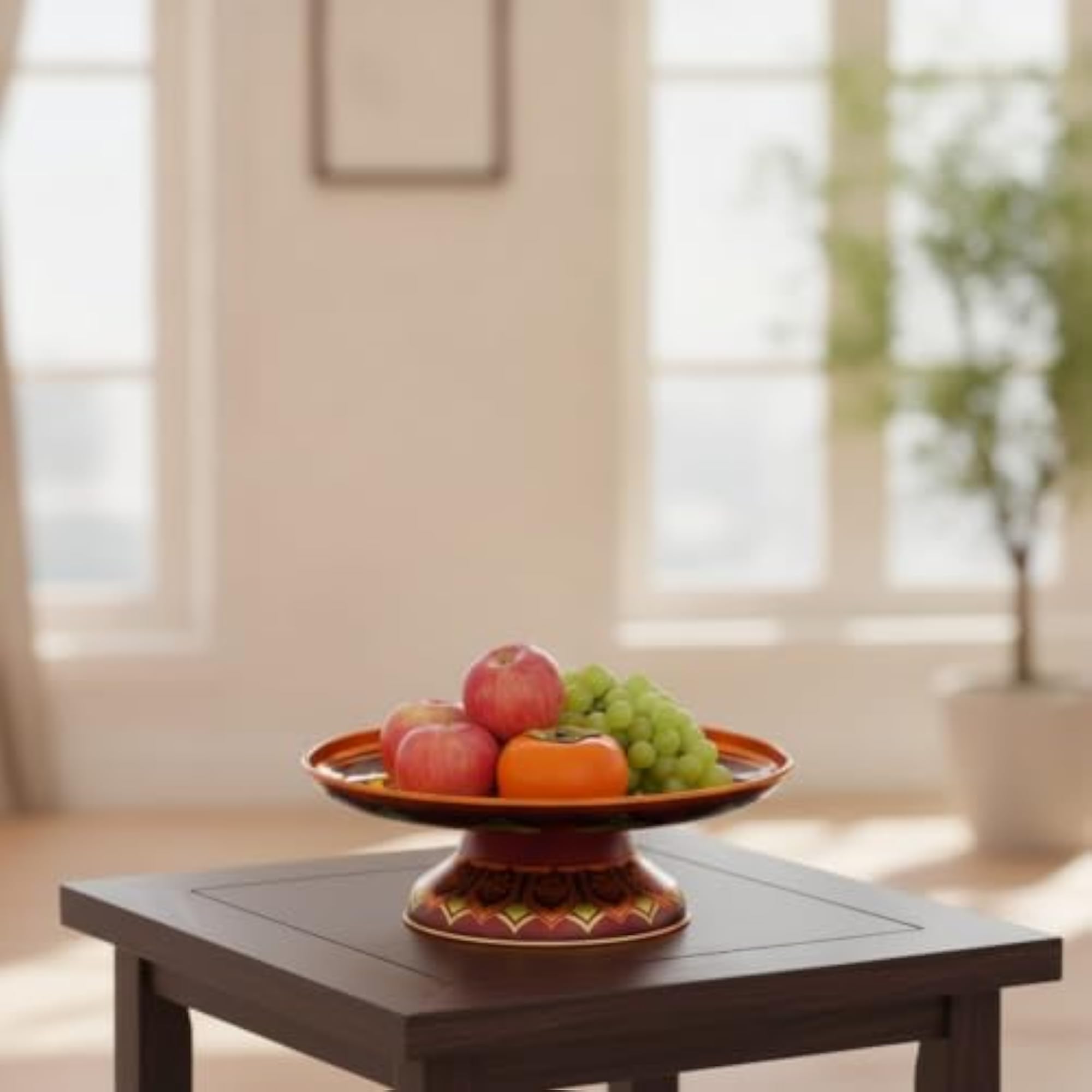 Alloy Fruit Offering Plate with Pedestal, Decorative Altar Tray