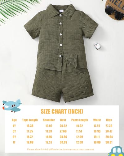 Image of Toddler Boy Clothes Little Kids Summer Outfits Short Sleeve Button Down Shirt Top Shorts Set 2 PCS Boy's Clothing