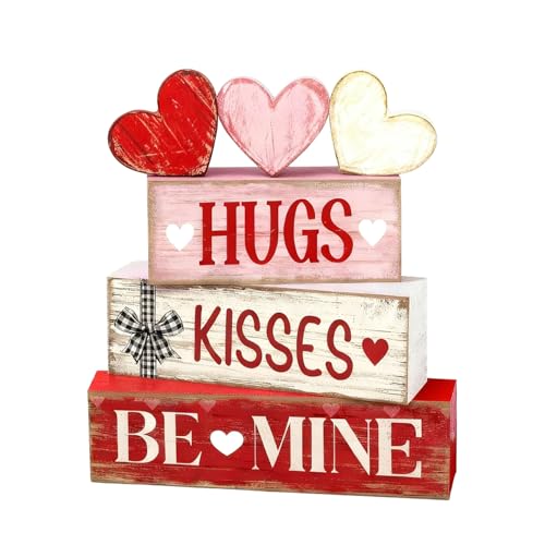 Valentines Day Decorations - Valentine Tiered Tray Decor Set - Wooden Table Decoration with Heart Signs - Rustic Farmhouse Valentine’s Day Home Decor Indoor for Shelf Mantel Coffee Table Gift