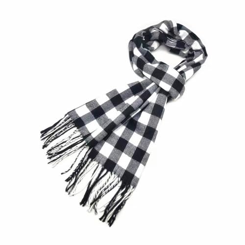 Rdylymx Men's Scarves Classic Arrival Winter Plaid Scarf Tassel Edge Soft Warm Scarf, Black and White Grey