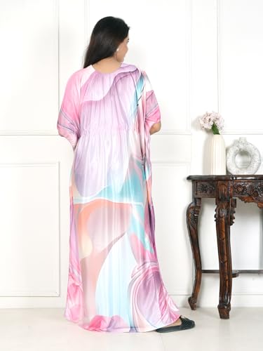 Image of Women's Printed Satin Blend Kaftan Nighty /Nightgown /Nightwear /Maxi WSR-185