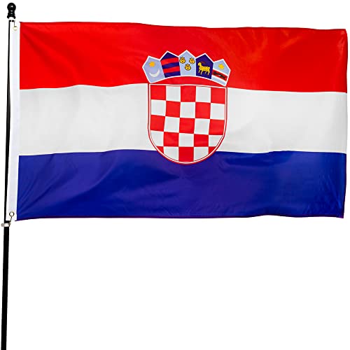 DANF Croatia Flag 3x5 Ft Thick Polyester, Fade Resistant, Brass Grommets, Canvas Header Croatian National Flags with 3 X 5 Feet