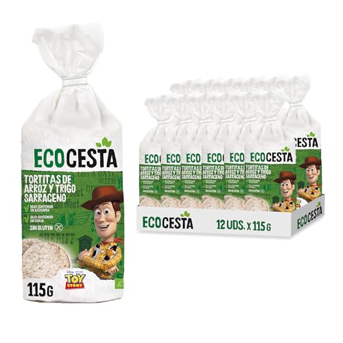 ECOCESTA MEJOR CADA DIA - Edición Limitada Disney - Pack de 12 Unidades de 115 g de Tortitas Ecológicas de Arroz Integral y Trigo Sarraceno - 115 g - Sin Gluten - Aptas para Veganos