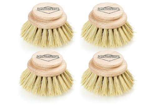 Image of Kuchenprofi 4-Pack Replacement Brush Heads for Classic Dish Washing Brush | solid beechwood with agave fiber bristles, compostable and plastic free, fits kitchen sink scrubber, handle sold separately