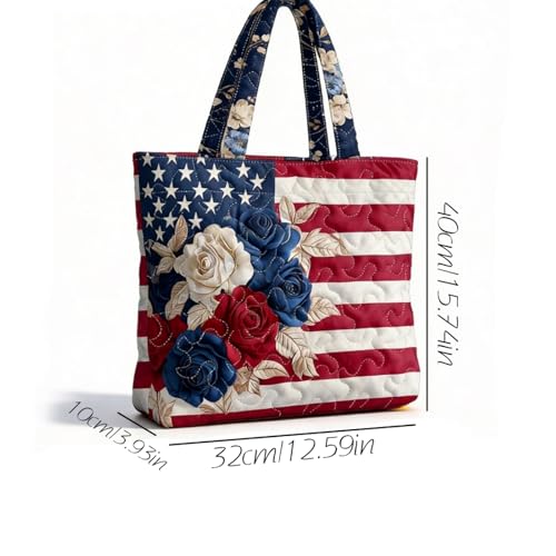Bolso tote estampado bandera americana floral para mujer miniatura 4