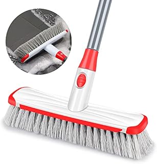 ILAVCOOL Floor Scrub Brush with Long Handle Adjustable, 2 in 1 Scrape and Brush Stiff Bristle Scrubber Brush Shower Cleaning Brush for Deck, Bathroom, Kitchen, Tub, Patio, Tile, Grout