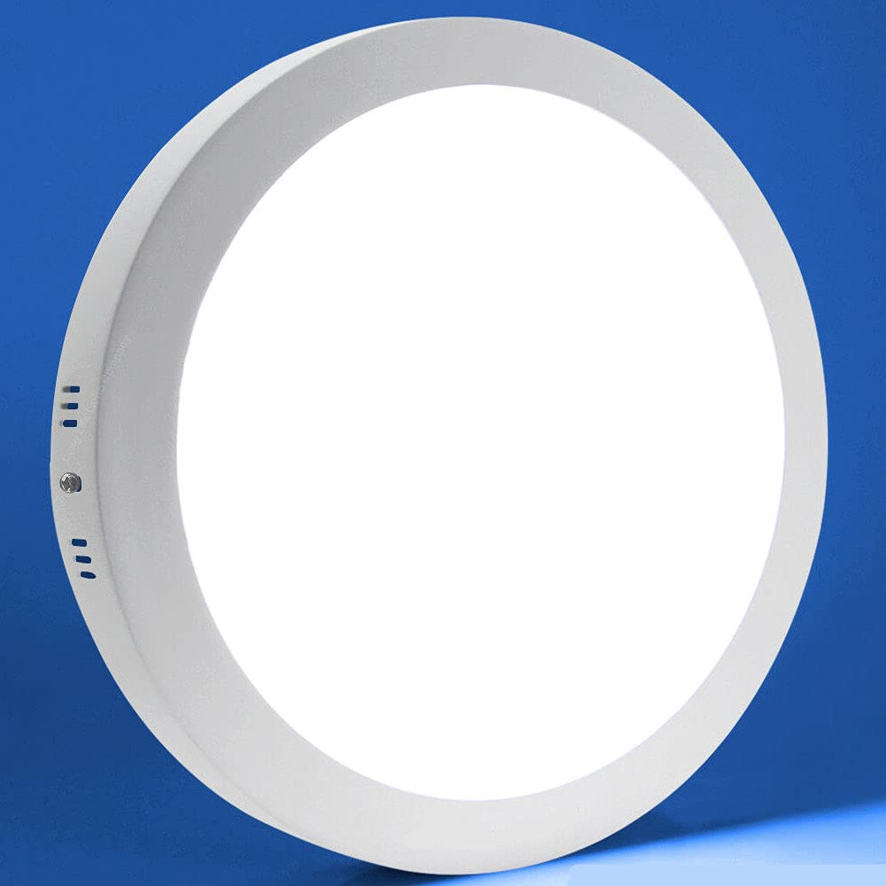 Manningham Lighting 24W LED Round White Body Surface Mounted Ceiling Panel Down Light Cool White 6500K Super Bright (Round)