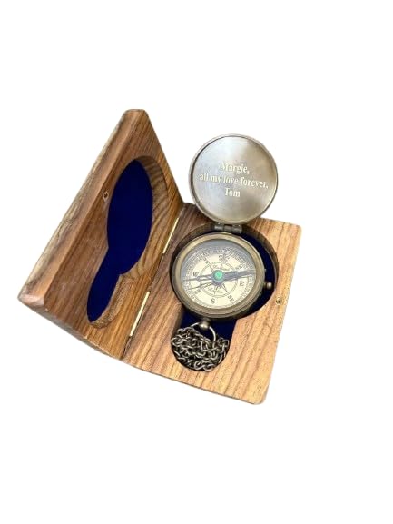 Brújula grabada personalizada con caja de recuerdo de madera - mensaje personalizado - regalo único para él o ella, aniversarios, bodas y más miniatura 1