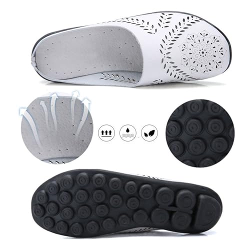 Owlkay Shoes for Women in Breathable Leather, Casual All-Match Hollow Slippers, Slip-On Low Top Flat Shoes3