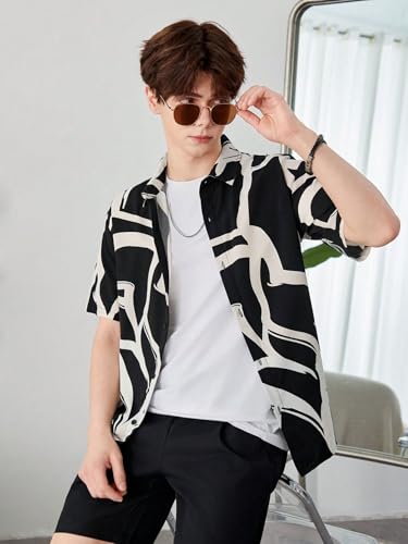 Image of Men's Half Sleeve Zebra Printed Shirt | Black and White Polyester Shirt for Men | Stylish Casual and Semi-Formal Shirt
